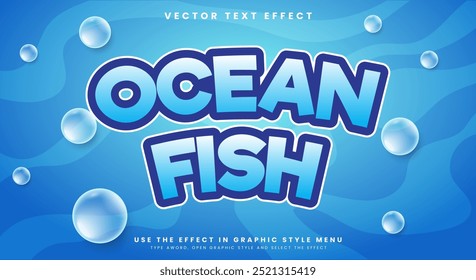 Ocean Fish editable text effect Template with blue and liquid text style