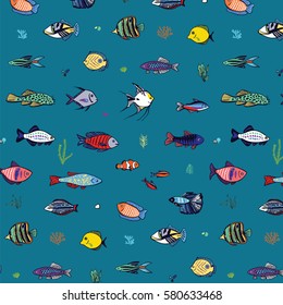 ocean fish hand drawn pattern