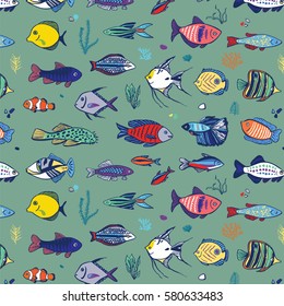 ocean fish hand drawn pattern