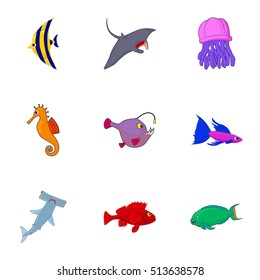 Ocean fish icons set. Cartoon illustration of 9 ocean fish vector icons for web