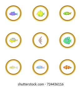 Ocean fish icons set. Cartoon style set of 9 ocean fish vector icons for web design