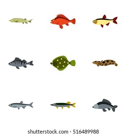Ocean fish icons set. Flat illustration of 9 ocean fish vector icons for web