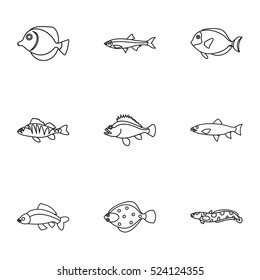 Ocean fish icons set. Outline illustration of 9 ocean fish vector icons for web