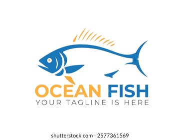Ocean fish logo outline vector illustration design template