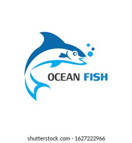 Ocean Fish logo template. Creative vector symbol of fishing club 
