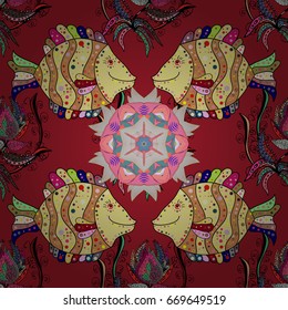Ocean fish on colored background. Vector seamless pattern. Fish. Vector illustration.