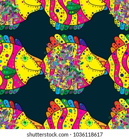 Ocean fish on colored background.Vector illustration. Beautiful seamless pattern with colorful watercolor fishes. Sea life. Hand-drawn watercolour elements.