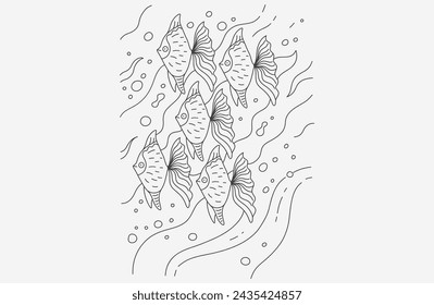 Ocean fish outline vector clipart