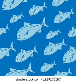 Ocean Fish Seamless vector Pattern in blue color