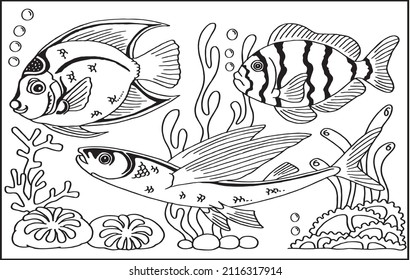 Ocean Fish Wildlife Black White Outline Stock Vector (royalty Free 