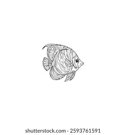 Ocean fish.Coloring book antistress for children and adults. Illustration isolated on white background.Zen-tangle style. Hand draw