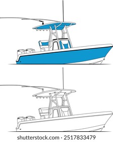 Ocean Fishing Boat art Illustration, Sportfishing Boat Vector Illustration, Fishing Boat Vector, Fishing Boat Images, Line Art, Vector Art, Flat Design, Fishing Illustration