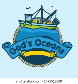 ocean fishing boat badges logo design template