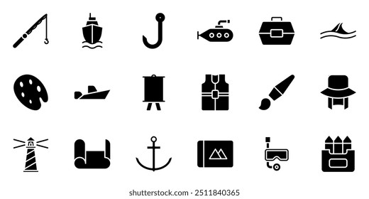 Ocean and Fishing icon symbol vector template collection