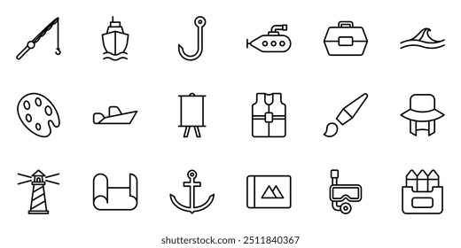 Ocean and Fishing icon symbol vector template collection