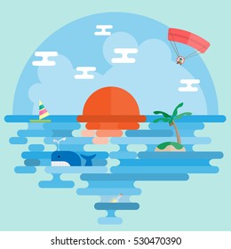 Ocean flat scene design, background template