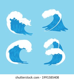 iconos del conjunto de cuatro ondas del océano