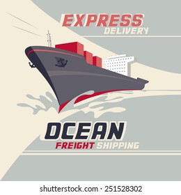 Ocean freight shipping and international cargo shipping, vintage illustration