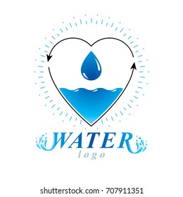 Ocean freshness theme vector logo. Save water advertisement. Living in harmony with nature concept.