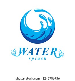 Ocean freshness theme vector sign for use as corporate emblem in spa and resort organizations. Body cleansing concept.