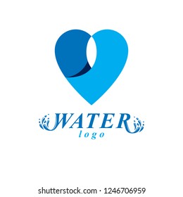 Ocean freshness theme vector symbol for use in spa and resort organizations. Mineral water advertising. Human and nature harmony concept. 