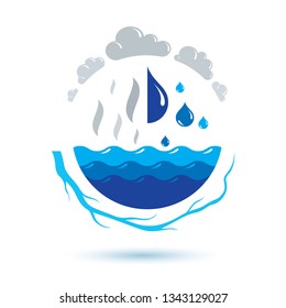 Ocean freshness theme vector symbol for use in mineral water advertising. Environment conservation concept. 