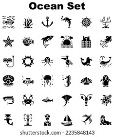 Ocean glyph style icon set