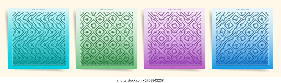 Conjunto de póster Ocean Gradient Wave. Patrones de línea Abstractas azul, verde y púrpura suaves para la marca moderna, Fondo de pantalla, textil y diseño de portadas.
