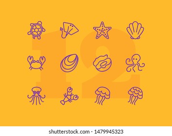 Ocean habitats icon set. Seaanimal concept. Vector illustration can be used for topics like seafood, cuisine, cooking