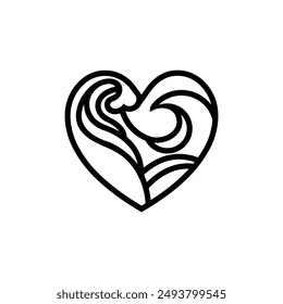 Ocean Heart Love Line Logo Vector Symbol on White Background. Water, Travel, Summer Lover Icon Concept. 