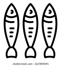 Ozeanhering-Symbol Umrissvektor. Fischfutter. Dosenkasten