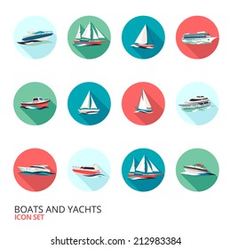 Ocean holiday business voyage tour cruise yacht liner ship  flat round solid isolated icons set isolated vector illustration