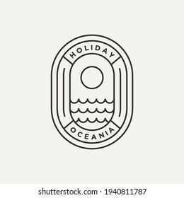 ocean holiday minimalist line art logo badge template vector illustration design. simple modern resort, travel, holiday emblem logo icon concept