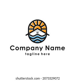 logotipo de la casa oceánica al estilo de la línea moderna