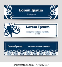 Ocean horizontal banners template with octopus vector