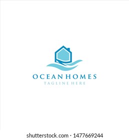 Ocean House Logo Design . Home logo .Ocean Home Logo. House Logo. Real estate Design