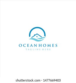 Ocean House Logo Design. Ocean Home Logo Holiday. Summer Beach House Logo Design Template Vector 