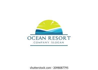 Ocean House, Villa, Resort Logo Design Vector Illustration.