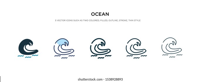 ocean icon in different style vector illustration. two colored and black ocean vector icons designed in filled, outline, line and stroke style can be used for web, mobile, ui