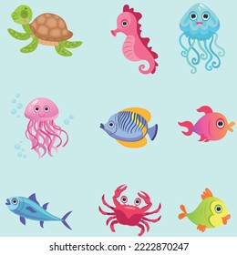 Ocean icon flat icon color collection set
