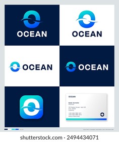 Ocean Icon. Letter O with waves. Corporate Style, identity. Using colors and app icon. 