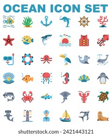 Ocean icon set flat style 