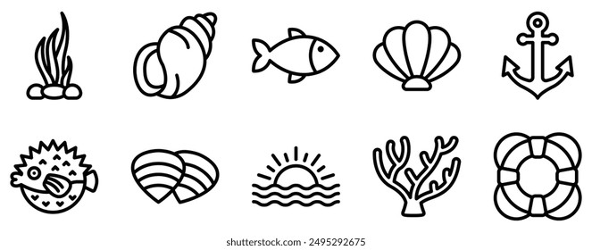 Ocean Icon Set Fluid Line Style Collection for Marine Themes