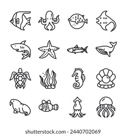 Ocean icon set isolated on white