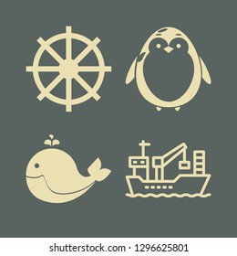 ocean icon set with penguin, whale and cargo ship vector illustration