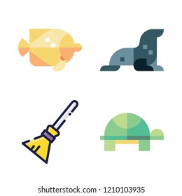 ocean icon set. vector set about sea lion, beach, broom and turtle icons set.