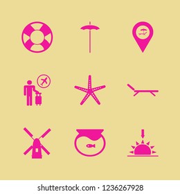 ocean icon. ocean vector icons set chaise lounge, tourist flying, aquarium and starfish