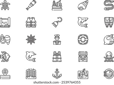 Ocean icons collection is a vector illustration with editable stroke.