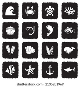 Ocean Icons. Grunge Black Flat Design. Vector Illustration.