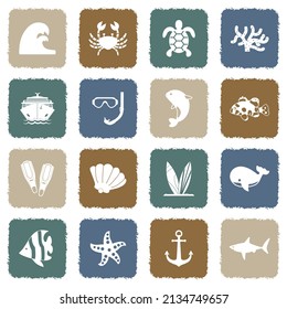 Ocean Icons. Grunge Color Flat Design. Vector Illustration.